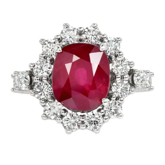 Burmese Antique Cushion Ruby 9.05 carat Diamonds 18K Gold Halo Engagement Ring|Dover Jewelry|