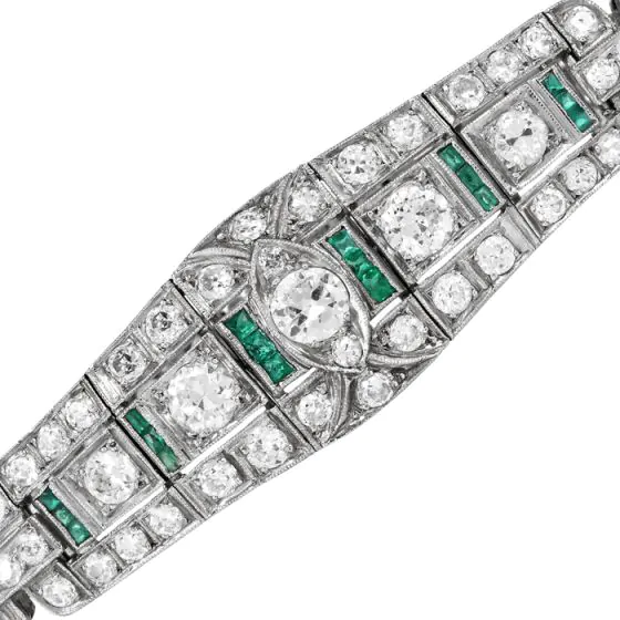 Art Deco Diamond 5.75 carats Emerald Platinum Two Line Bracelet