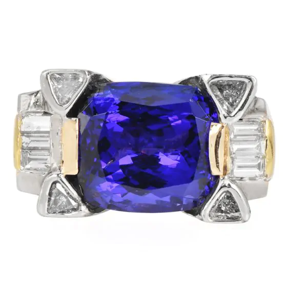 18K Two-Tone Gold Tanzanite 16.03 carats Diamond Cocktail Ring |Dover Jewelry|