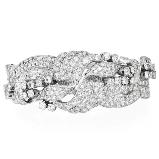 Vintage 18.00cts Diamond Platinum Ribbon Statement Bracelet|Dover Jewelry|