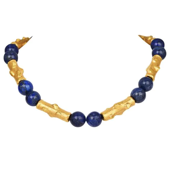 Jean Mahie Lapis Lazuli 22K Yellow Gold Unique Link Necklace