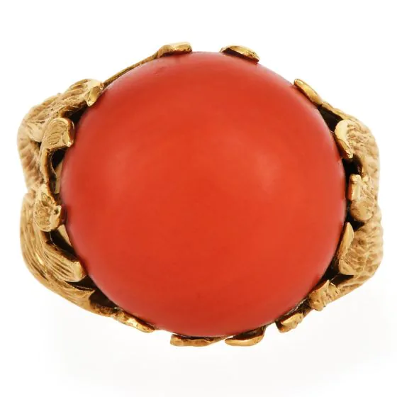 Cartier Circa 1970 Vintage 18K Gold Red Coral Cocktail Ring