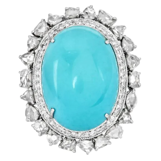 GIA Certified Turquoise 17.76cts Diamond 18k White Gold Cocktail Ring