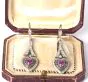 Estate Pink Sapphire Heart Diamond Drop Earrings