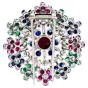 1960S Circular Cluster Ruby Sapphire Diamond Clip 18k Gold Brooch Pin