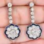 Vintage Platinum  Flower Old Mine Cut Diamonds Sapphires Dangle Drop Earrings | Dover Jewelry|