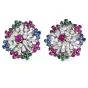 1960s Diamond Ruby Sapphire Emerald 18K Gold  Circular Clip-On Earrings