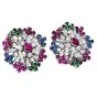 1960s Diamond Ruby Sapphire Emerald 18K Gold  Circular Clip-On Earrings