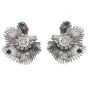 Vintage Diamond Emerald Platinum Starburst Floral Earrings 