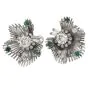 Vintage Diamond Emerald Platinum Starburst Floral Earrings 