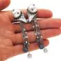 Estate Unique Diamond Sapphire Pearl 18K Gold Ball Chain Dangle Drop Clip On Earrings