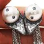 Estate Unique Diamond Sapphire Pearl 18K Gold Ball Chain Dangle Drop Clip On Earrings