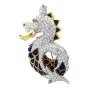Vintage 12.24cts Diamond Enamel 18K Gold Unique Dragon Pin Brooch 