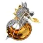 Vintage 12.24cts Diamond Enamel 18K Gold Unique Dragon Pin Brooch 