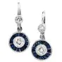 Estate Deco style Diamond Sapphire Platinum Dangle Earrings
