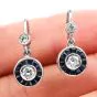 Estate Deco style Diamond Sapphire Platinum Dangle Earrings