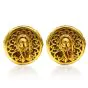 Estate 18K Yellow Gold Asian Dragon Round Clip On Earrings