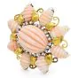 Trio Vintage Diamond Pink Coral 18K Gold Flower Star Large Brooch Pin 