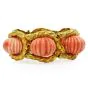 TRIO Vintage Carved Pink Coral 18K Yellow Gold Shell Large Link Bracelet