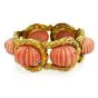 TRIO Vintage Carved Pink Coral 18K Yellow Gold Shell Large Link Bracelet