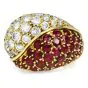 1980s Diamond Ruby 18K Gold Italian Bypass Cluster Dome cocktail Ring