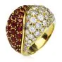 1980s Diamond Ruby 18K Gold Italian Bypass Cluster Dome cocktail Ring