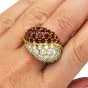 1980s Diamond Ruby 18K Gold Italian Bypass Cluster Dome cocktail Ring
