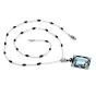 Antique Deco Aquamarine Diamond Onyx Pearl Gold Pendant Necklace