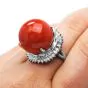Estate  18mm Natural Red Coral Diamond Halo  Platinum Cocktail Ring