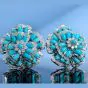 Elegant Diamond Fine Turquoise 18K Yellow Gold Blue Flower Clip On Earrings 