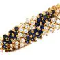 Vintage Retro Diamond Blue Sapphire 18K Yellow Gold Cluster Link Bracelet