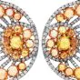 Estate Diamond Yellow Sapphire 18K Gold  Round Dangle Hoop Earrings