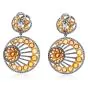 Estate Diamond Yellow Sapphire 18K Gold  Round Dangle Hoop Earrings