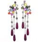 Estate Multicolor Sapphire Diamond 18K Gold Flower Dangle Drop Earrings