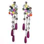 Estate Multicolor Sapphire Diamond 18K Gold Flower Dangle Drop Earrings