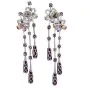 Estate Multicolor Sapphire Diamond 18K Gold Flower Dangle Drop Earrings