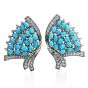 Vintage 1.23ct Diamond Turquoise 14K White Gold Flutter Fan Clip On Earrings 