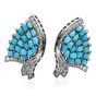Vintage 1.23ct Diamond Turquoise 14K White Gold Flutter Fan Clip On Earrings 