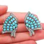 Vintage 1.23ct Diamond Turquoise 14K White Gold Flutter Fan Clip On Earrings 