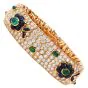  Vintage French wide Diamond Sapphire Emerald Gold Bracelet