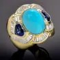 Estate 11.09cts Diamond Turquoise Heart Sapphire 18K Gold Cocktail Ring 