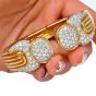 Vintage Pave Diamond 18K Yellow Gold Platinum Cluster Bypass Cuff Bracelet
