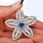 Vintage GIA Blue Sapphire Diamond Platinum Star Flower Brooch Pin