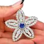 Vintage GIA Blue Sapphire Diamond Platinum Star Flower Brooch Pin
