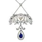 Antique Edwardian Diamond GIA Natural Pearl Sapphire Platinum  Floral Pendant Chain Necklace 