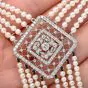 Vintage Diamond Pearl 18K White Gold Filigree Tassel Dangle Drop Necklace
