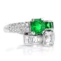 Vintage GIA Emerald Diamond Platinum Bypass Toi Et Moi Engagement Ring |DoverJewelry|