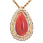 GIA Coral Diamond 18K Gold Pear Halo Pendant-Dover Jewelry
