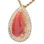 GIA Coral Diamond 18K Gold Pear Halo Pendant-Dover Jewelry
