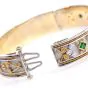 Estate Diamond Emerald 18K Gold Statement Cuff Bracelet-Dover Jewelry